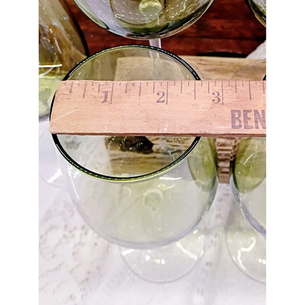 Set of 6 Olive Green Tinted Wine Glasses Long Stem Clear Base 9 Inch 2.75 Rim